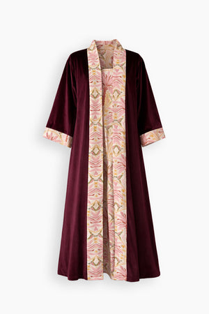 Burgundy Palm Velvet Open Kaftan