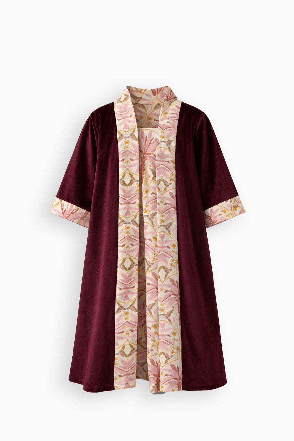 Burgundy Palm Velvet Open Kaftan