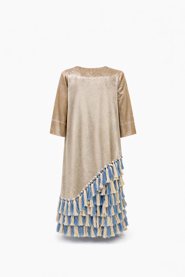 Velvet Beige Tassel Kaftan