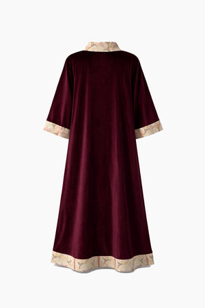 Burgundy Palm Velvet Open Kaftan