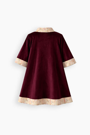 Burgundy Palm Velvet Open Kaftan