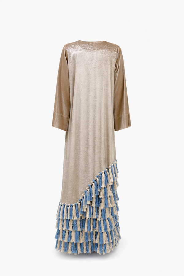 Velvet Beige Tassel Kaftan