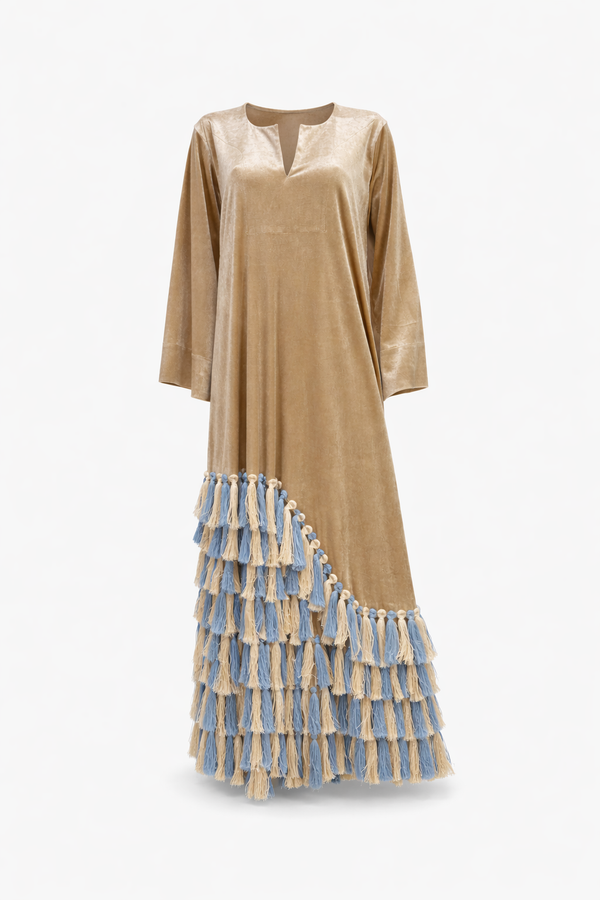 Velvet Beige Tassel Kaftan