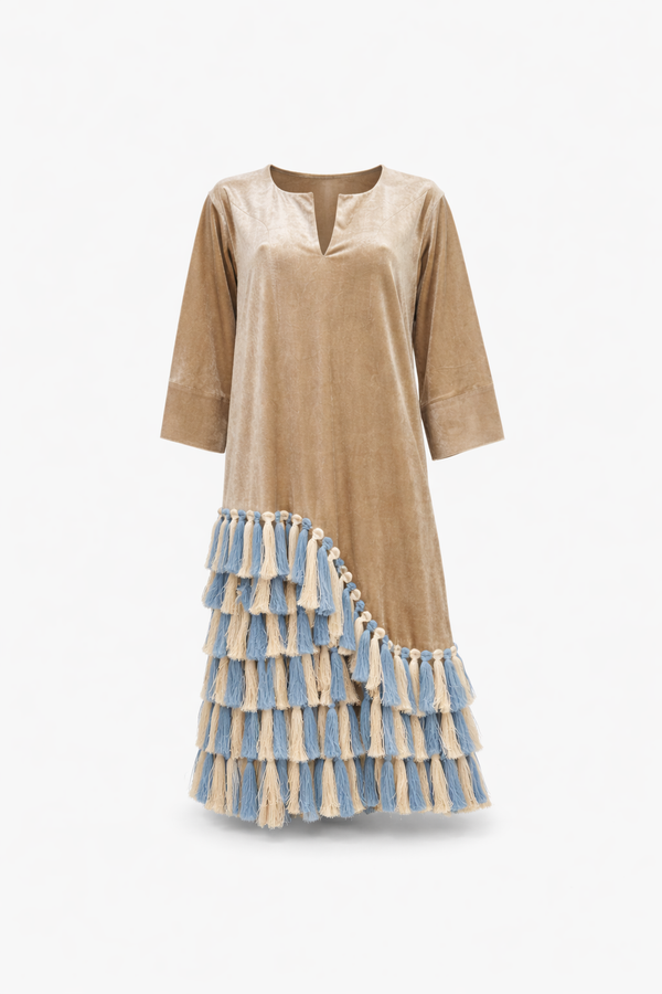 Velvet Beige Tassel Kaftan