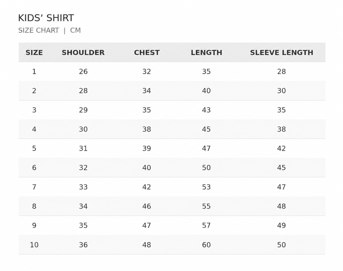 Size chart for Gradient Border Shirt