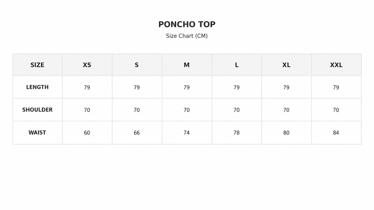 Size chart for Poncho Belted Top