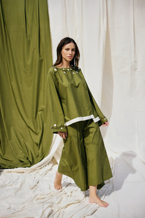 Top Verde Fiore Slit