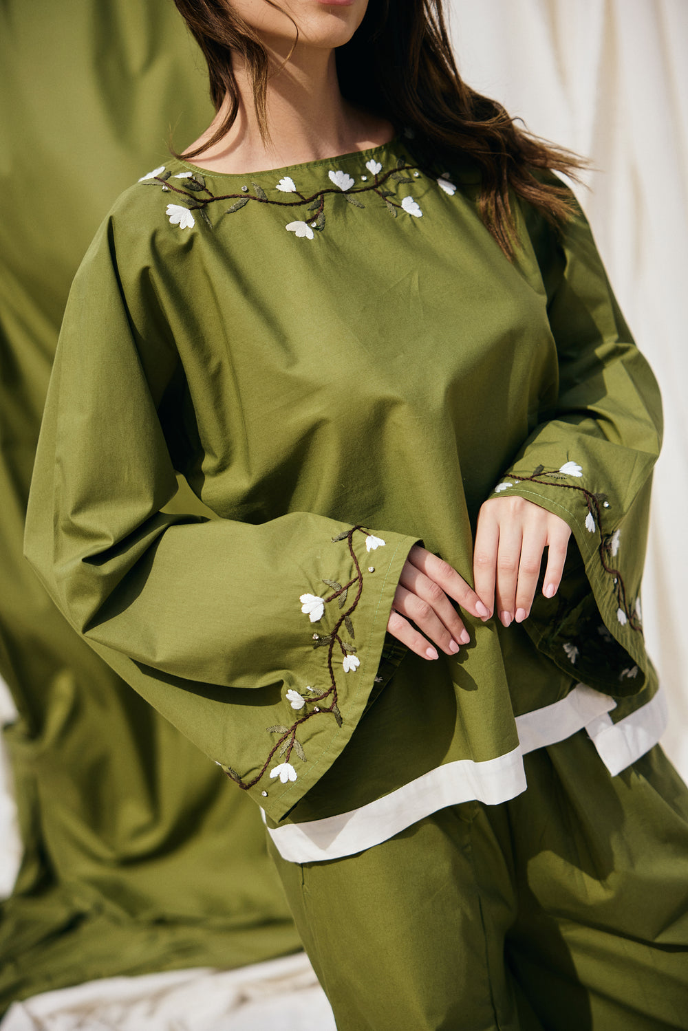 Top Verde Fiore Slit