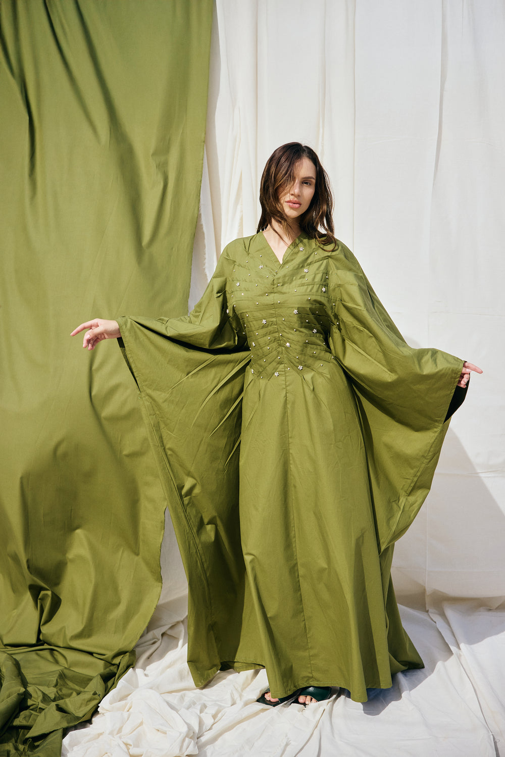 Pleated Floral Kaftan