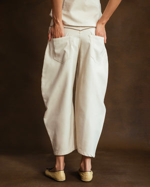 Back view of cream wool-blend Mosaico Bubble Pants showing the relaxed bubble silhouette.