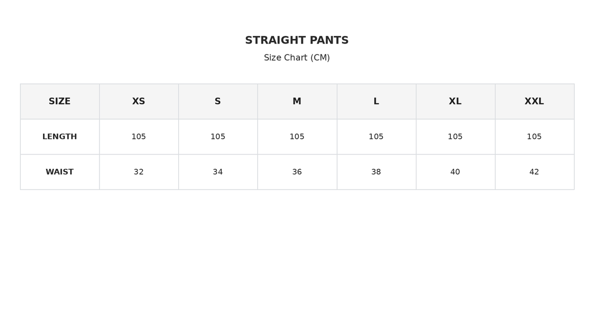Size chart for Fiore Raffia Pants
