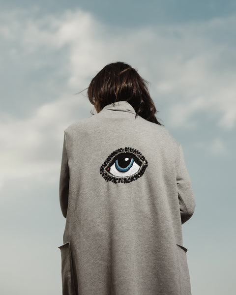 Grey Evil Eye Embellished Coat